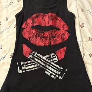Black Tank Top with Red Lips Graphic